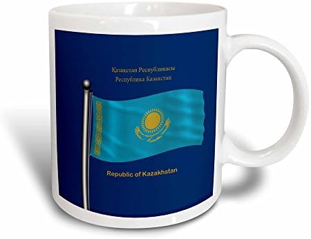 3dRose mug_63170_3 A zászló Kazahsztán a kék háttér a Kazah Köztársaság angol, orosz, kazah Mágikus Átalakítása Bögre, 11