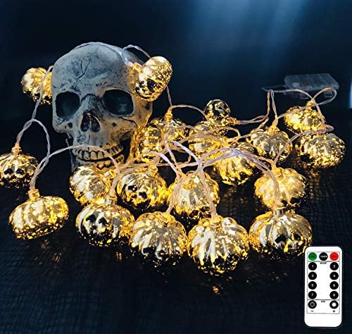 FENWOOH 11.5 Méter elemes Halloween String Fény, 20 LED-es Koponyák/Tök, 8 Módok Szabályozható Vízálló - töklámpás a Halloween