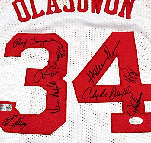 Houston Rockets 1994-1995 Bajnokok Csapat Aláírt Dedikált Fehér Jersey - Olajuwon, Drexler & Több TRISTAR COA