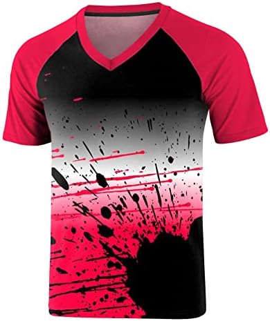 GLVSZ Férfi Tavaszi-Nyári Szabadidős Sport Colorblock Absztrakt Raglán Ujjú Pulóver V Nyakú Rövid Ujjú T Bor T-Shirt