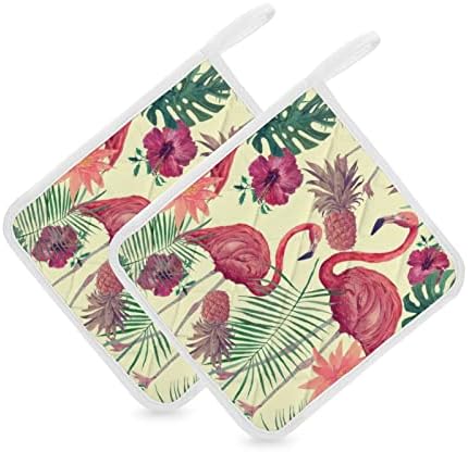 Akvarell Flamingo Levelek kaspókat, 8x8-as hőálló Meleg Párna Potholders Asztali Védelem, a Főzés, Konyha, 2 Darabos Készlet