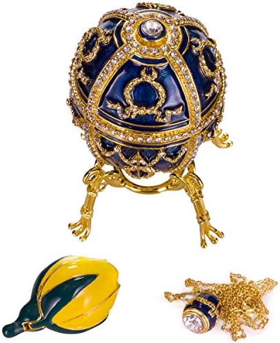 danila-ajándéktárgyak Fabergé-stílusban Rózsabimbó Tojás/Bizsu-Ékszer Doboz Virág & Medál 3.8 (9.5 cm) kék