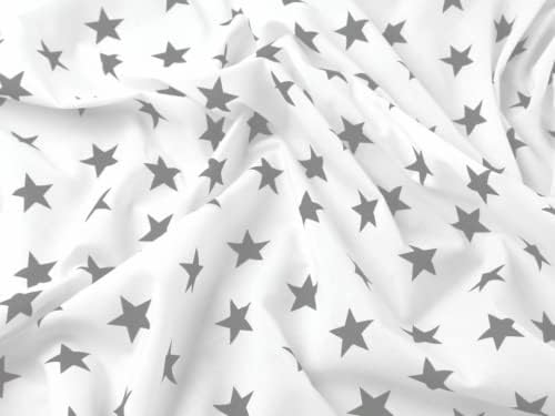 Minerva Kézműves Csillagok Nyomtatás Polycotton Ruha Anyag Fehér & Light Grey - per méter