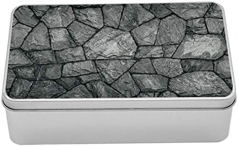 Ambesonne Szürke Fém Doboz, kőfal Textúra Kép Durva Rozsdás Blokkok Elavult Szerkezet Antik Grunge Viharvert, Többcélú Négyszögletes