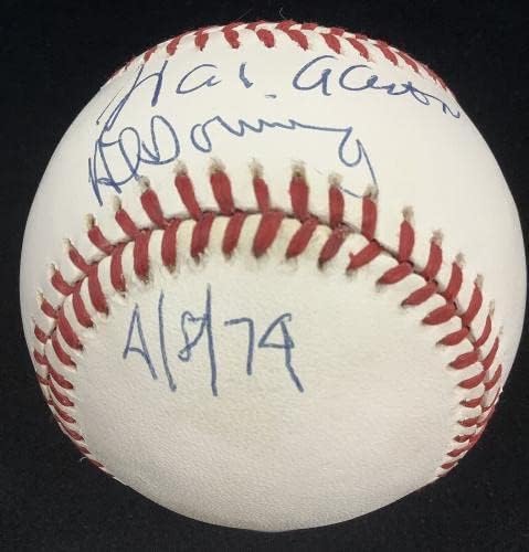 Hank Aaron Aláírt Baseball Bátrabbak Al Downing Autogramot 715 HR 4/8/74 HOF SZÖVETSÉG - Dedikált Baseball