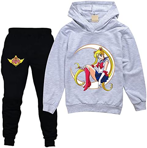 Leeorz Gyerekek Sailor Moon Melegítő Aranyos Pulóver Kapucnis, majd Kocogás Nadrág 2 Db Alkalmi Pulóver Illik