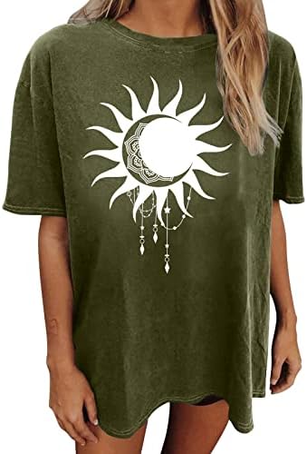 Túlméretezett póló Női Sleeve Esztétikai Tshirt Alkalmi Nyári Rövid Ujjú Felsők Laza a Nap, a Hold Grafikus Póló