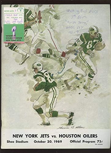 Október 20 1969 AFL Labdarúgó-Program & Csonk Houston Oilers a New York Jets - NFL Programok