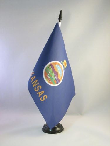 AZ ZÁSZLÓ Kansas Táblázat Zászló 5 x 8 - MINKET a Kansas Államban Asztal Zászló 21 x 14 cm - es, Fekete Műanyag pálca, Bázis