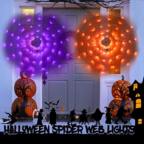 Halloween Dekoráció, Világítás, 2 Csomag 60 Led Halloween Pókháló lámpa, Fekete Pók elemes Pókháló Fények Halloween-Témájú