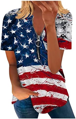 ZEFOTIM július 4-Ingek, Női 2023 Rövid Ujjú, V-Nyak Alkalmi Nyári Divatos Amerikai Zászló Tunika Felsők, Blúzok