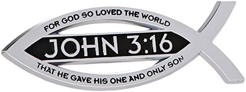 Elektroplate János 3:16 mert úgy Szerette Isten A Világot Keresztény Hal Szöveg Jelkép Prémium Krómozott Fém Religous Autó,