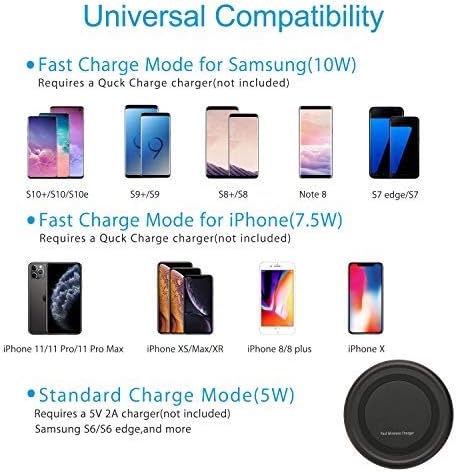 Vezeték nélküli Töltő 10W Qi Gyors Vezeték nélküli Töltés Pad,7.5 W Kompatibilis az iPhone 11,11 Pro,11 Pro Max,Xs Max,XR,X,X,8,8