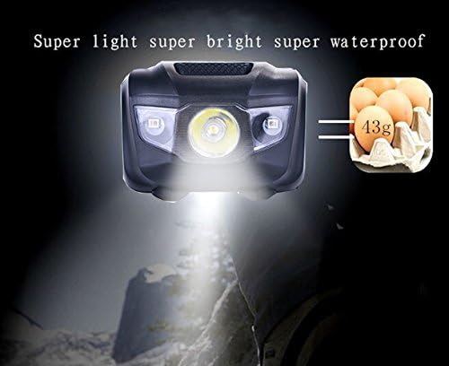 3-Csomag Vízálló LED Fényszóró (Fehér, Piros Lámpa), 4 Fény Mód Könnyű Fényszóró Futás, Túrázás, Vadászat, Horgászat, Kemping